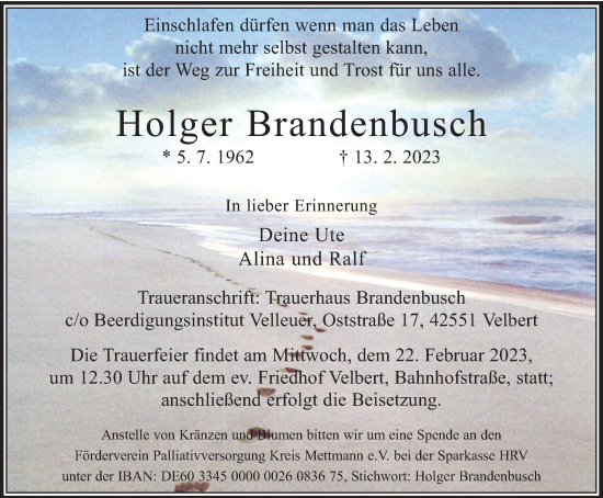 Traueranzeige von Holger Brandenbusch von Tageszeitung