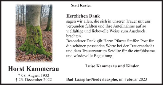 Traueranzeige von Horst Kammerau von Tageszeitung