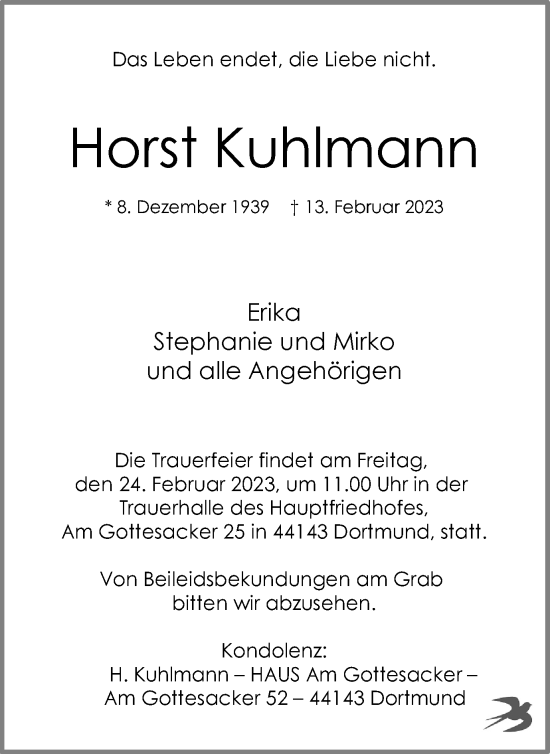 Traueranzeige von Horst Kuhlmann von Tageszeitung