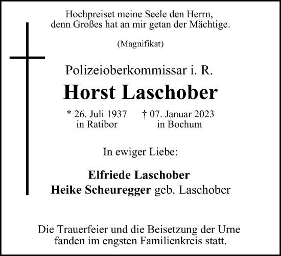 Traueranzeige von Horst Laschober von Tageszeitung