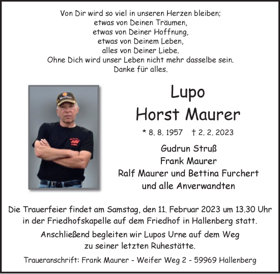 Traueranzeige von Horst Maurer von Tageszeitung