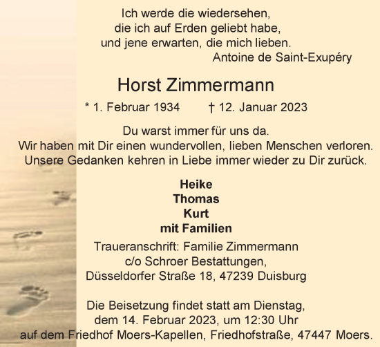 Traueranzeige von Horst Zimmermann von Tageszeitung