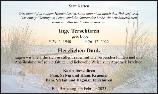 Traueranzeige von Inge Terschüren von Tageszeitung