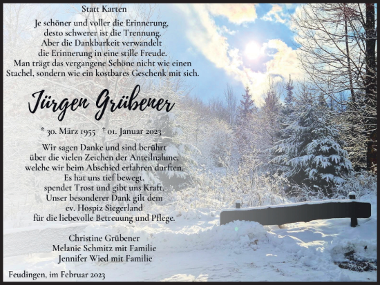 Traueranzeige von Jürgen Grübener von Tageszeitung