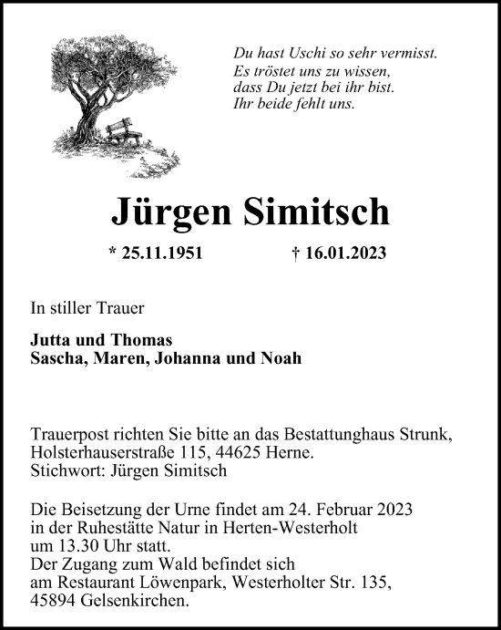 Traueranzeige von Jürgen Simitsch von Tageszeitung