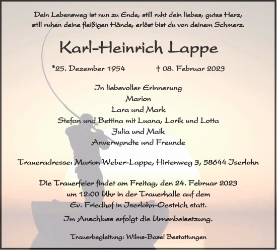 Traueranzeige von Karl-Heinrich Lappe von WVW Anzeigenblätter