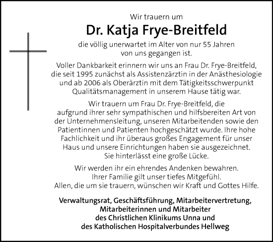Traueranzeige von Katja Frye-Breitfeld von Tageszeitung