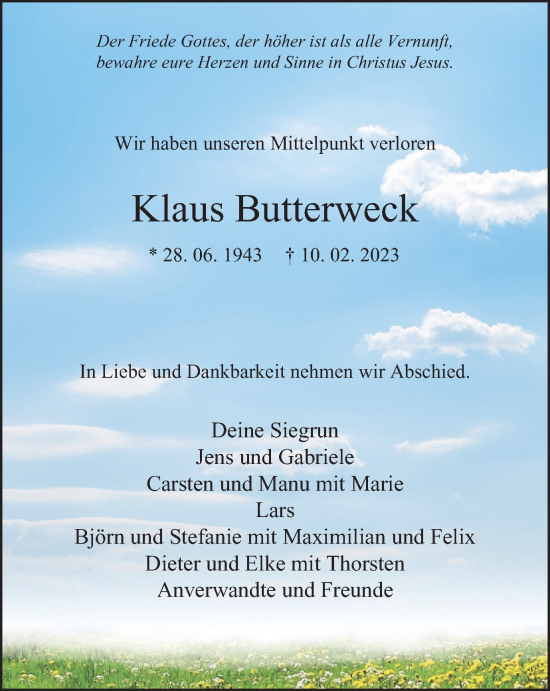 Traueranzeige von Klaus Butterweck von Tageszeitung