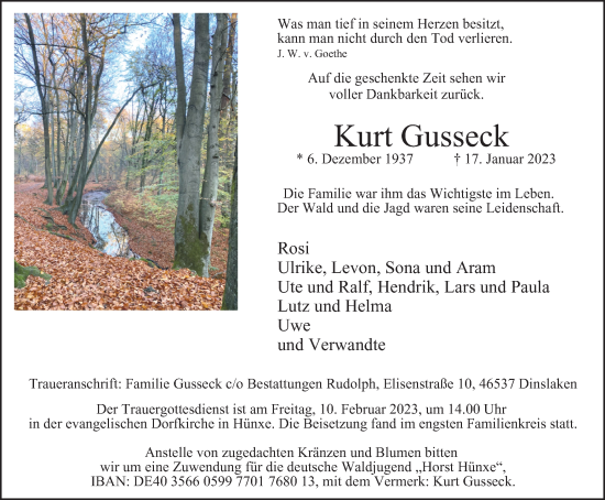 Traueranzeige von Kurt Gusseck von Tageszeitung