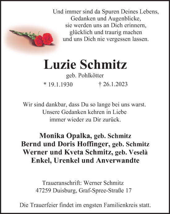 Traueranzeige von Luzie Schmitz von Tageszeitung