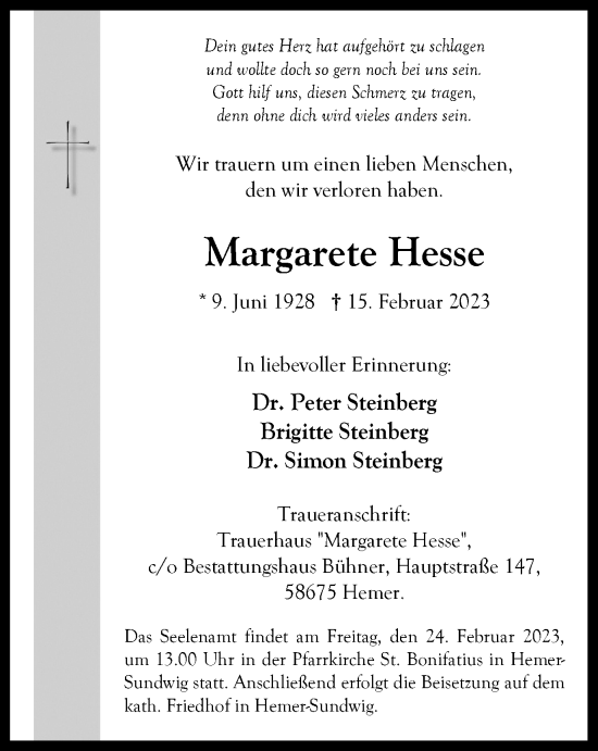 Traueranzeige von Margarete Hesse von Tageszeitung