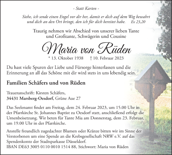 Traueranzeige von Maria von Rüden von Tageszeitung
