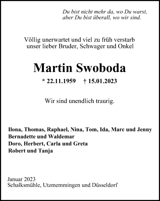 Traueranzeige von Martin Swoboda von Tageszeitung