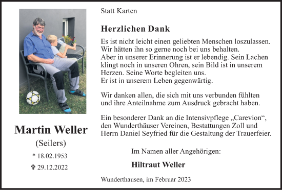 Traueranzeige von Martin Weller von Tageszeitung