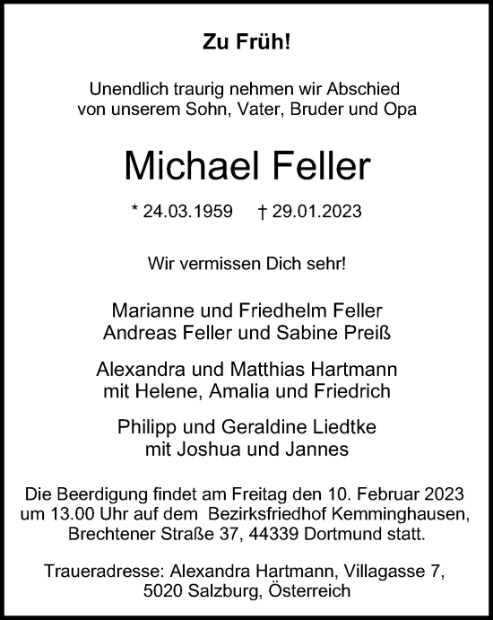Traueranzeige von Michael Feller von Tageszeitung