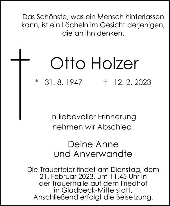Traueranzeige von Otto Holzer von Tageszeitung