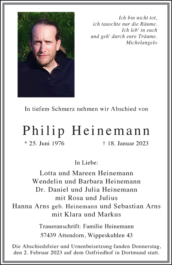 Traueranzeige von Philip Heinemann von Tageszeitung