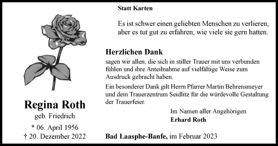 Traueranzeige von Regina Roth von Tageszeitung
