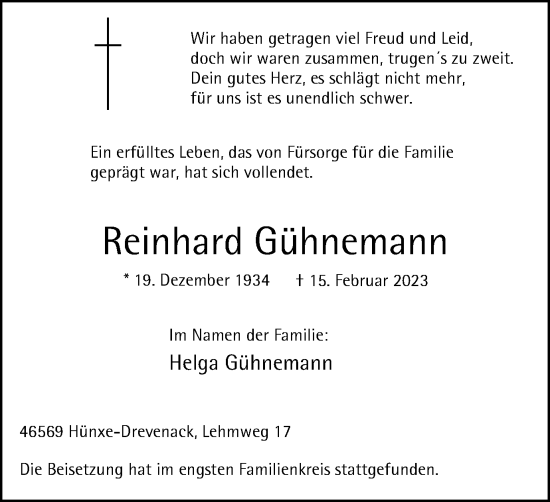 Traueranzeige von Reinhard Gühnemann von Tageszeitung