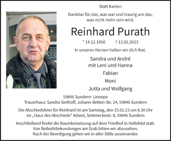 Traueranzeige von Reinhard Purath von Tageszeitung