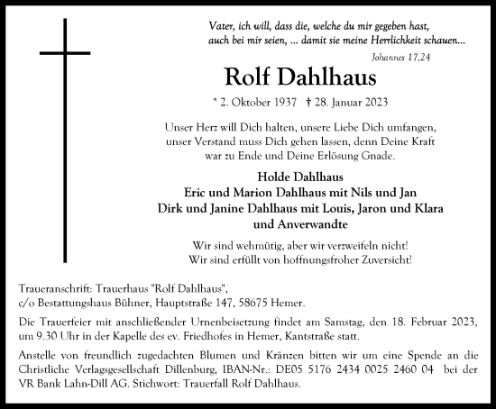 Traueranzeige von Rolf Dahlhaus von Tageszeitung