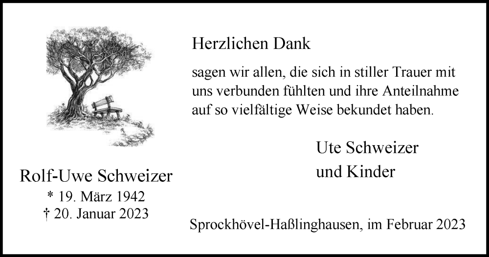  Traueranzeige für Rolf-Uwe Schweizer vom 25.02.2023 aus Tageszeitung