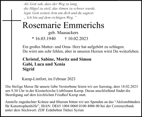 Traueranzeige von Rosemarie Emmerichs von Tageszeitung