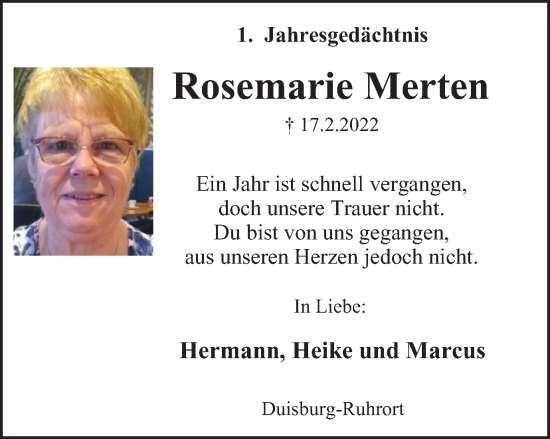 Traueranzeige von Rosemarie Merten von Tageszeitung