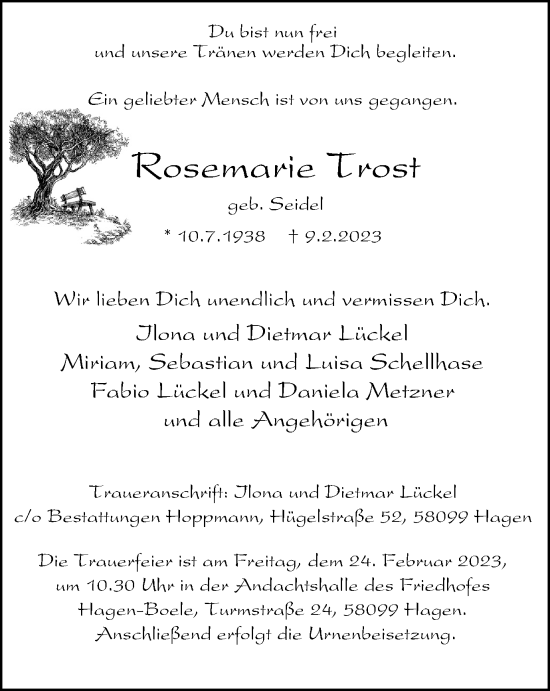 Traueranzeige von Rosemarie Trost von Tageszeitung