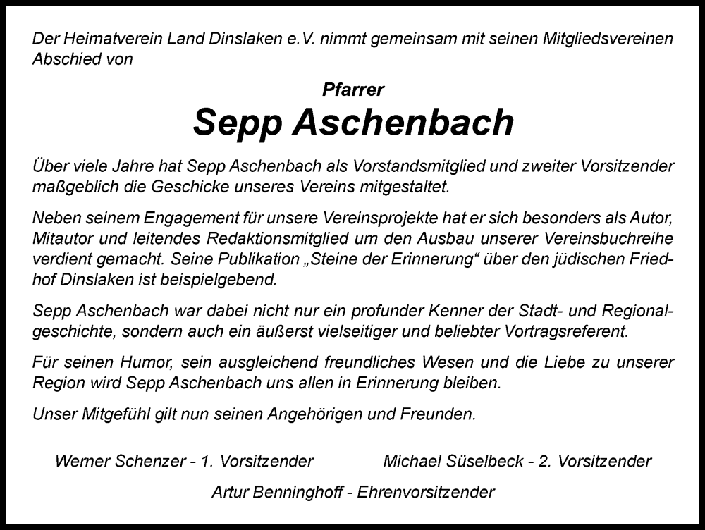  Traueranzeige für Sepp Aschenbach vom 11.02.2023 aus Tageszeitung