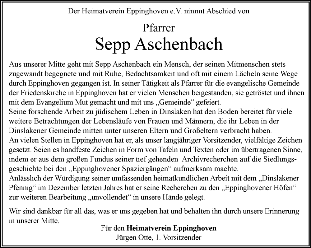  Traueranzeige für Sepp Aschenbach vom 11.02.2023 aus Tageszeitung