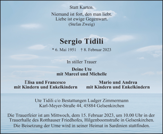 Traueranzeige von Sergio Tidili von Tageszeitung