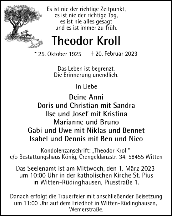 Traueranzeigen von Theodor Kroll | Trauer-in-NRW.de