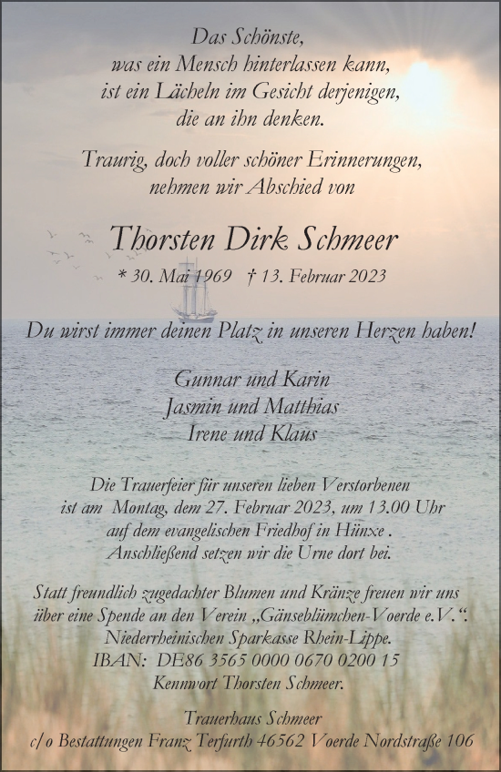 Traueranzeige von Thorsten Dirk Schmeer von Tageszeitung