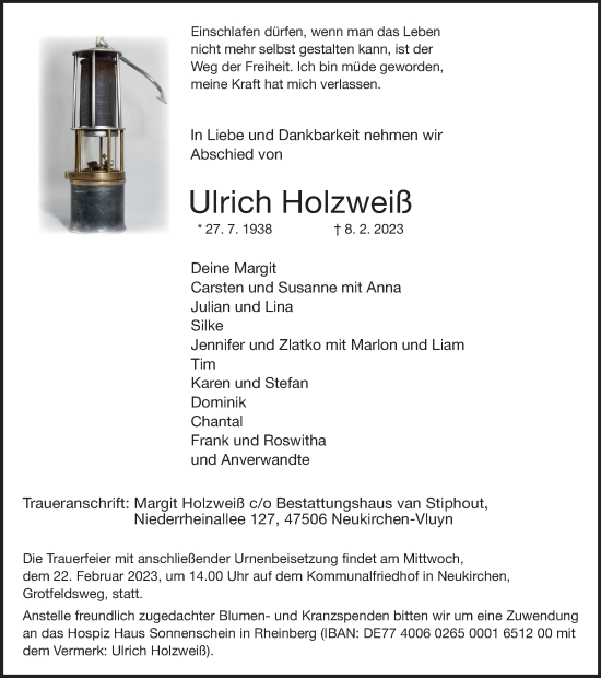 Traueranzeige von Ulrich Holzweiß von Tageszeitung
