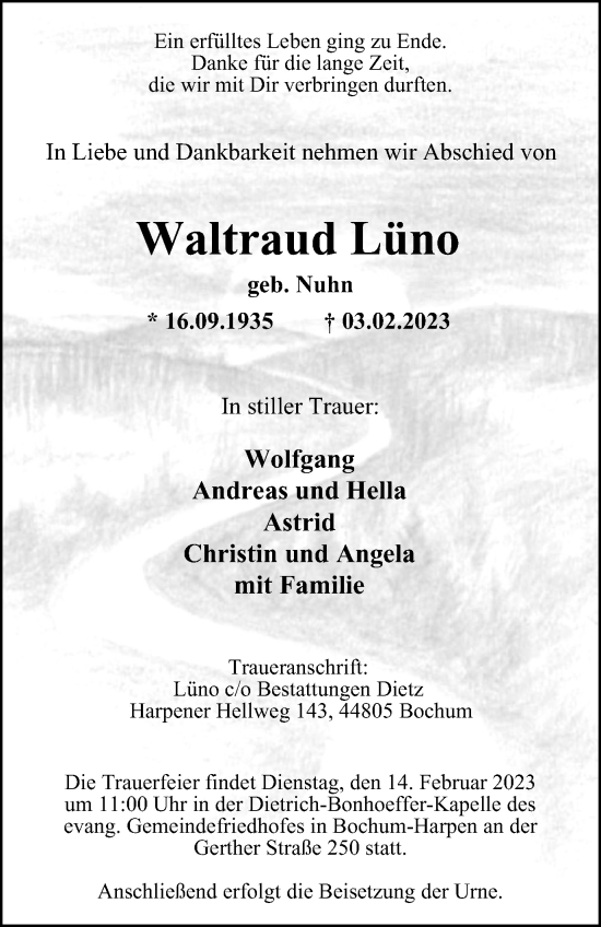 Traueranzeige von Waltraud Lüno von Tageszeitung