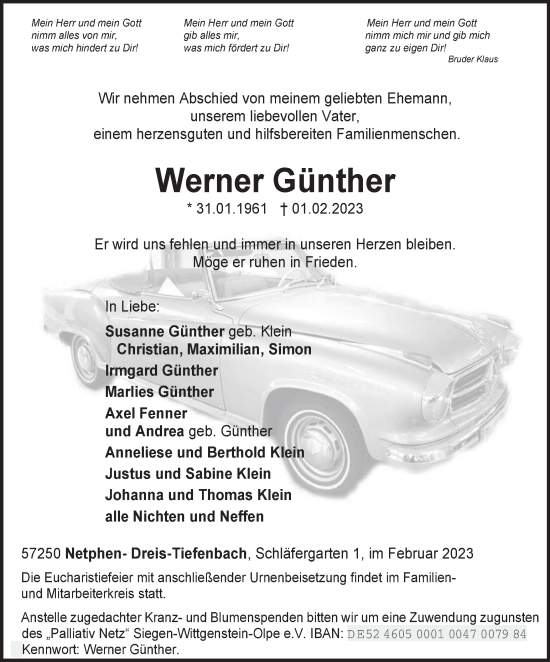 Traueranzeige von Werner Günther von Tageszeitung