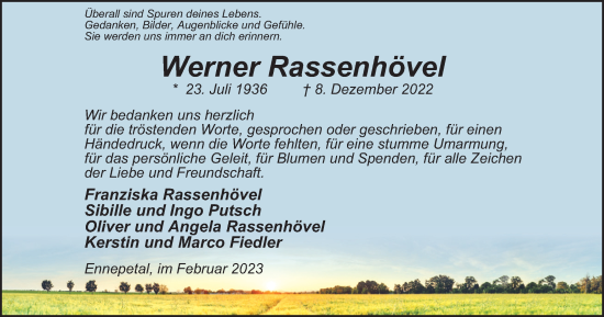 Traueranzeige von Werner Rassenhövel von Tageszeitung