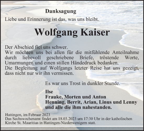 Traueranzeige von Wolfgang Kaiser von Tageszeitung
