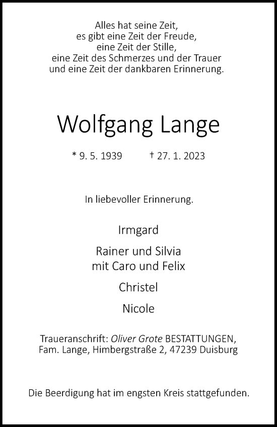 Traueranzeige von Wolfgang Lange von Tageszeitung