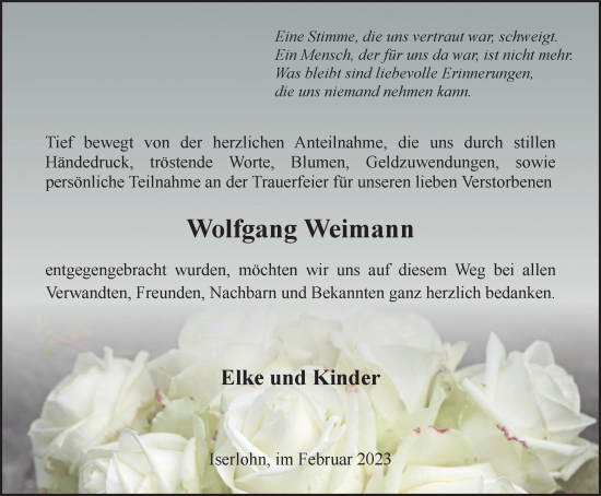 Traueranzeige von Wolfgang Weimann von Tageszeitung