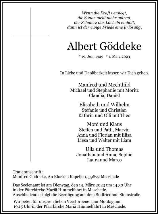 Traueranzeige von Albert Göddeke von Tageszeitung
