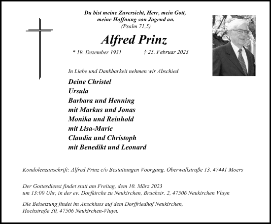 Traueranzeige von Alfred Prinz von Tageszeitung