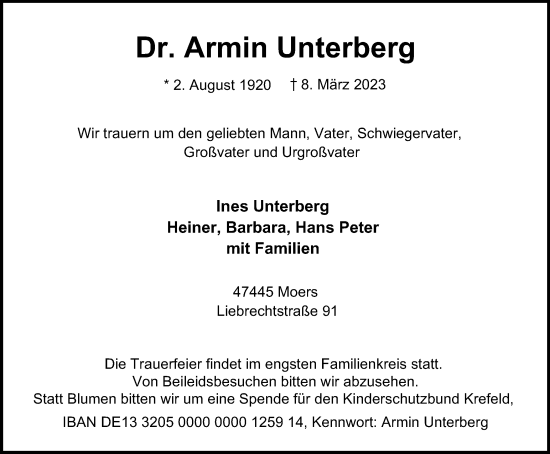 Traueranzeige von Armin Unterberg von Tageszeitung