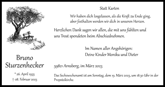Traueranzeige von Bruno Sturzenhecker von Tageszeitung