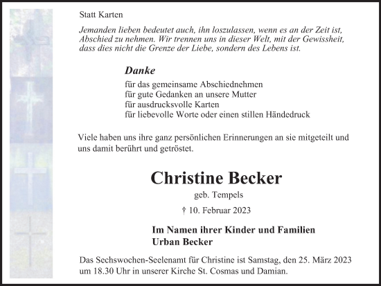 Traueranzeige von Christine Becker von Tageszeitung