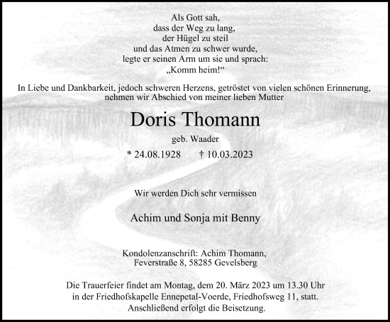 Traueranzeige von Doris Thomann von Tageszeitung