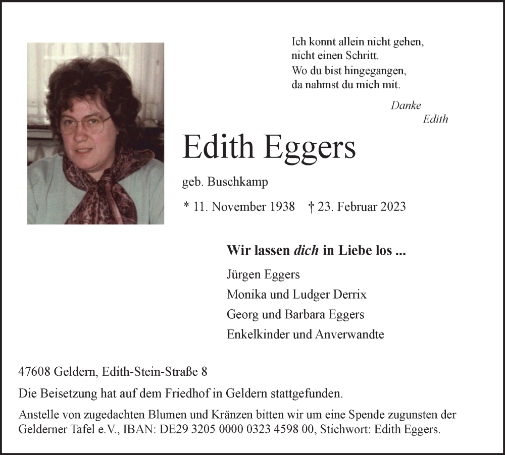  Traueranzeige für Edith Eggers vom 04.03.2023 aus WVW Anzeigenblätter