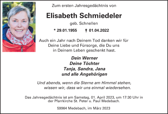 Traueranzeige von Elisabeth Schmiedeler von Tageszeitung