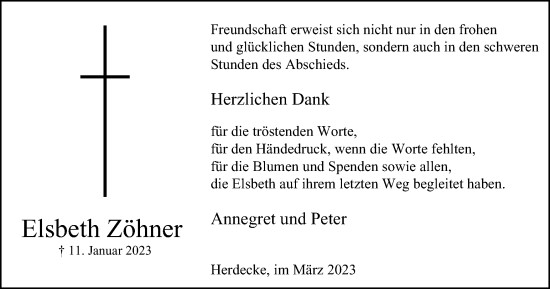 Traueranzeige von Elsbeth Zöhner von Tageszeitung